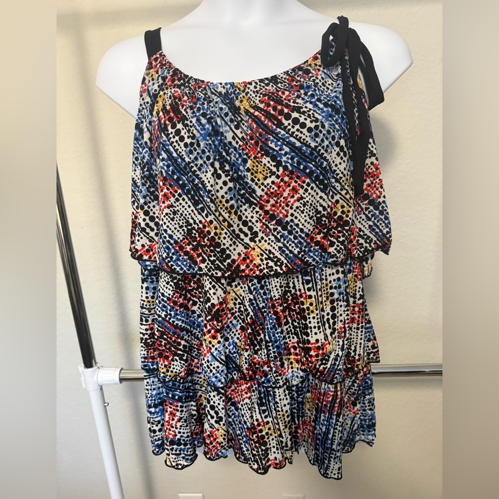 Plus Size Colorful Abstract Tiered Sleeveless Top